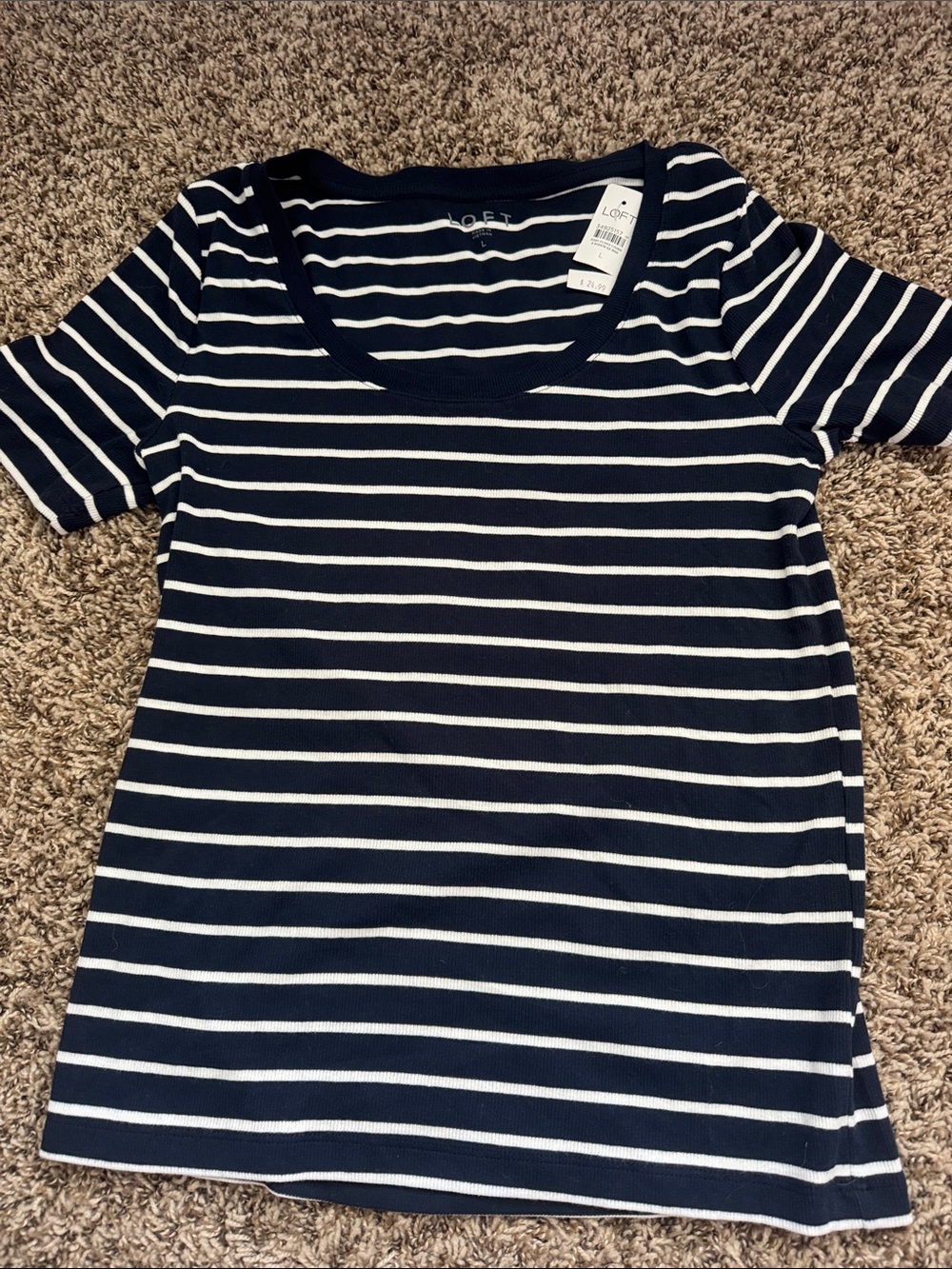 LOFT Navy & White Striped Scoop Neck Short Sleeve Tee